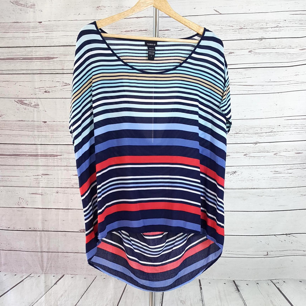 Torrid multi striped draped open back dolman top - Picture 2 of 5